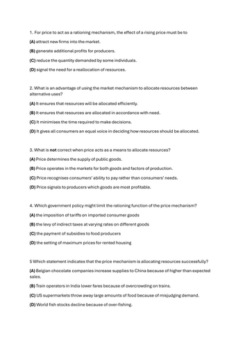 Functions of price _ MCQ's