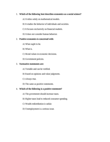 Economic Methodology _ MCQ's