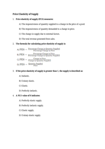 Price elasticity of supply _ MCQ's