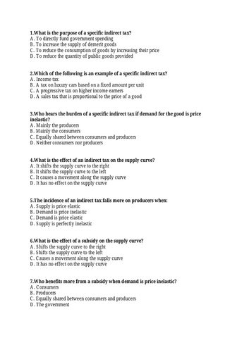 Taxes & subsidies _ MCQ's