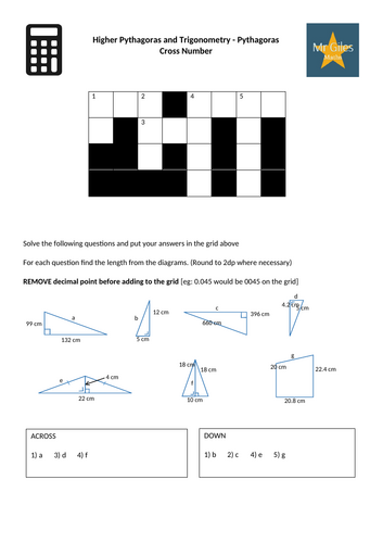 Higher Pythagoras and Trigonometry - Pythagoras Cross Number