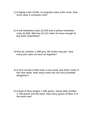Addition and Subtraction Word problems