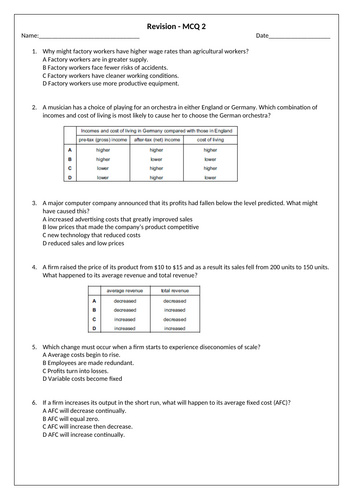 OCR GCSE Economics - MCQ Revision