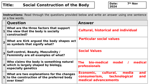 AQA A level Sociology Health Topic: Lesson 3 - Social Construction of Disability