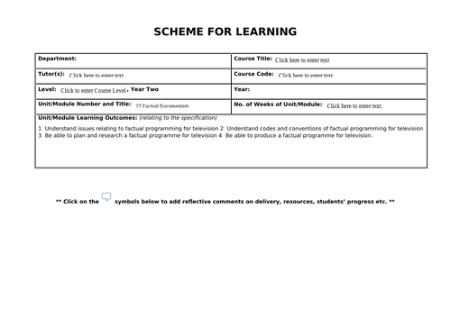 Documentary Scheme of Work/Course planner