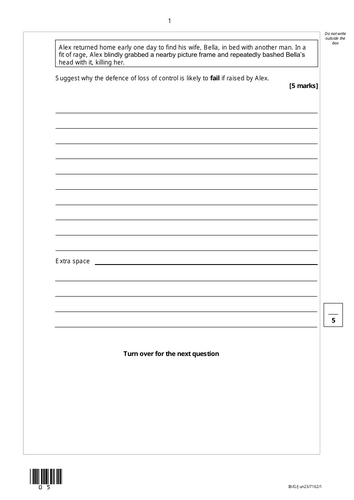 Murder and Voluntary Manslaughter Mock Practice Questions - A-Level Law Revision