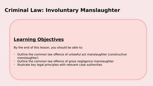 Involuntary Manslaughter PowerPoint Lesson - A-Level Law