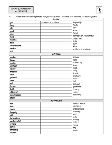 German KS4 Adjektive (Vokabeltraining)