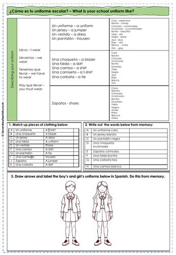 AQA GCSE: School - ¿Cómo es tu uniforme?