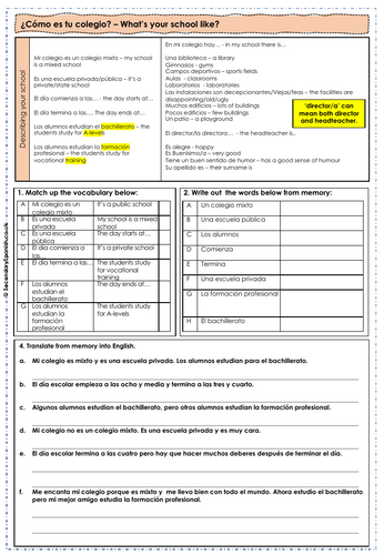 AQA GCSE: School - ¿Cómo es tu colegio? / ¿Cómo es un día normal? (Un día en el insti)