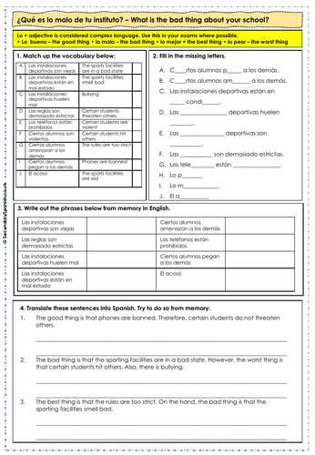 AQA AQA GCSE: School - ¿Qué es lo malo de tu instituto? / ¿Cómo son las reglas?