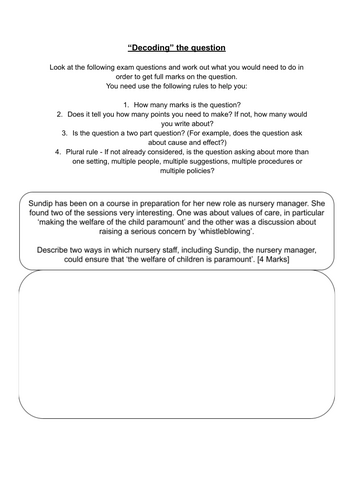 "Decoding the Question" Worksheet (OCR Health and social care)