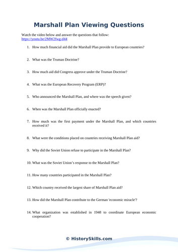 The Marshall Plan Viewing Questions Worksheet