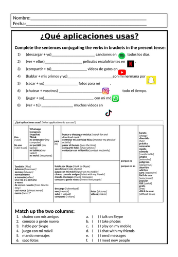 GCSE Spanish Activity worksheet - ¿Qué aplicaciones usas?​