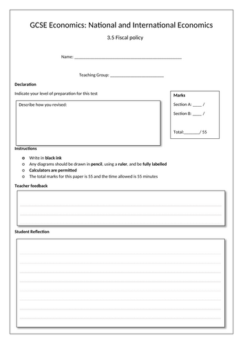 OCR GCSE Economics - 3.5 Fiscal Policy Test