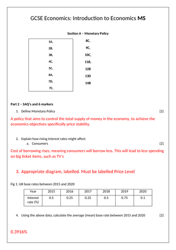OCR GCSE Economics - 3.6 Monetary Policy Test