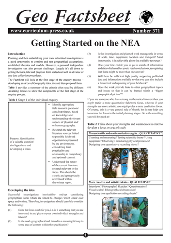 A Level Geography - Intro to the NEA
