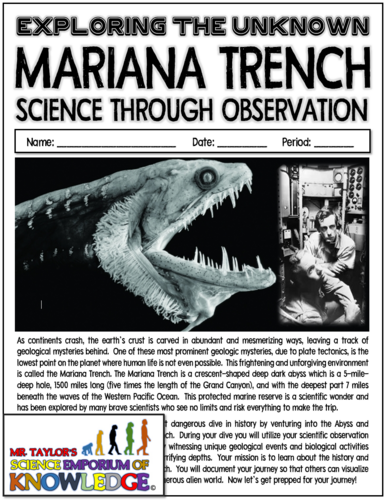 Exploring the Unknown: Mariana Trench: Science, Research & Literacy Lab Activity