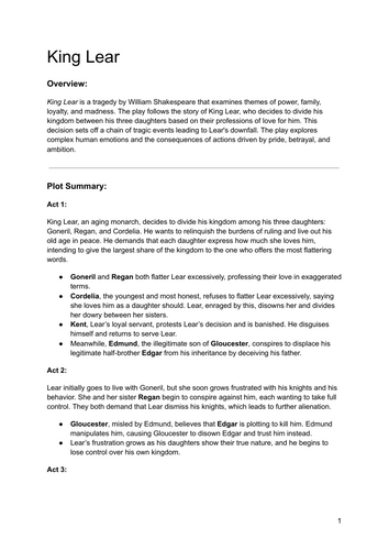 King Lear - Revision