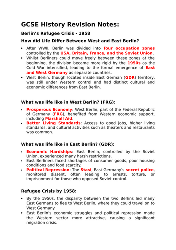 GCSE History Revision Notes - The Berlin Refugee Crisis