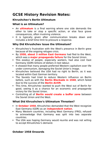 GCSE History Revision - Khrushchev’s Berlin Ultimatum