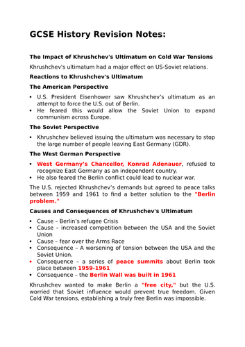 GCSE History Revision - Causes and Consequences of Khrushchev's Ultimatum