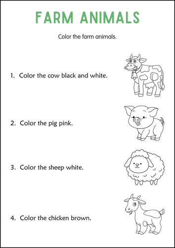 Printable Farm Animals Activities Worksheets for Grade 1, 2, 3