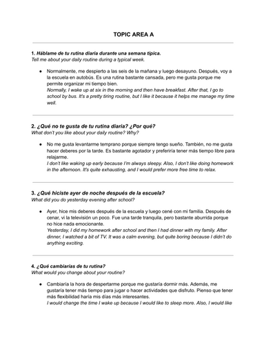 IGCSE CAIE SPANISH SPEAKING QUESTIONS WITH ANSWERS