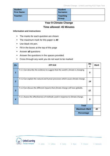 KS4 Climate Change Exam