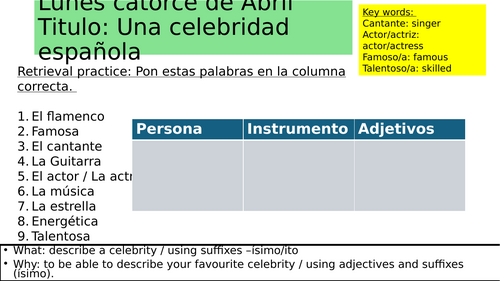 y10 NEW SPANSH GCSE-Una celebridad espanola