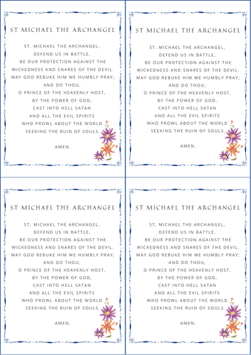 St Michael Prayer Cards for Catholic Classrooms and Catechism