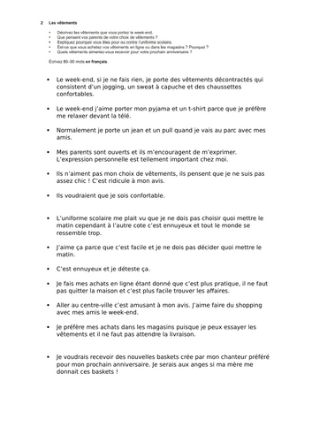 *FREEBIE* French Clothes - Les vetements - French writing practise | Skills | Exam Prep