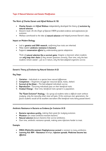 Topic 4 Natural Selection and Genetic Modification