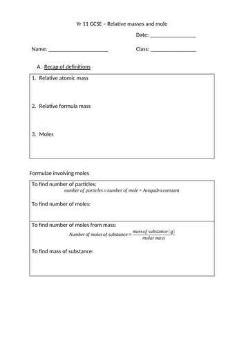 AQA Edexcel Revision of mole