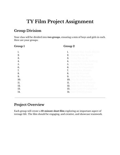 Transition Year Film Project