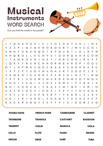 Musical Instrument Wordsearch