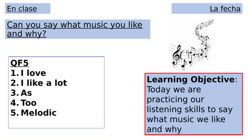 Music lesson Spanish PPT