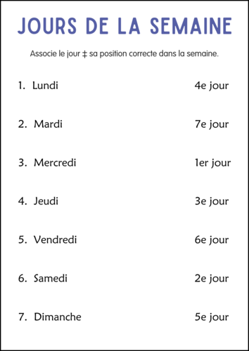 7 Days of The Week Printable Worksheets in French - Jours de La Semaine Feuilles