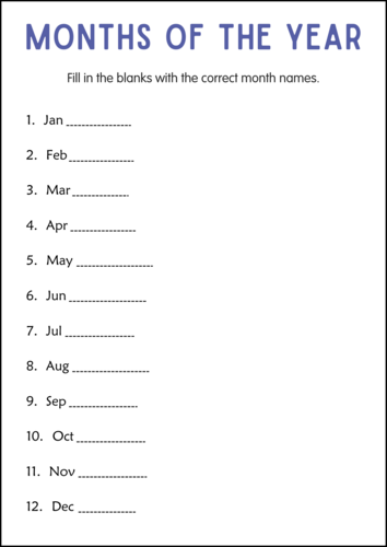 Months of the Year Worksheets Calendar Math Printable Activities for Grade 3, 4