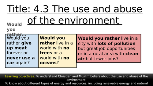 GCSE AQA Religious Studies Theme A: 4.3 The use and abuse of the environment