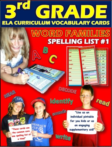 3rd Grade Spelling Lists (Word families, Compounds, Prefixes, ED, and ING endings) Mega Bundle