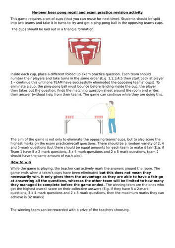 AQA GCSE Religious studies Christianity recall and exam practice activity - No-beer beer pong