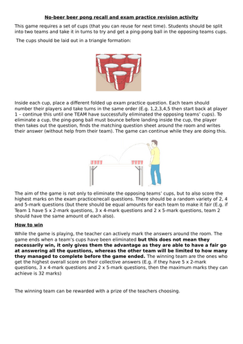 AQA GCSE Religious studies Islam recall and exam practice activity - No-beer beer pong