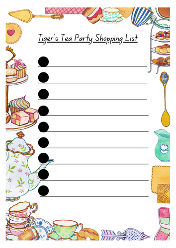 Tiger Who Came to Tea - Tea party list pack