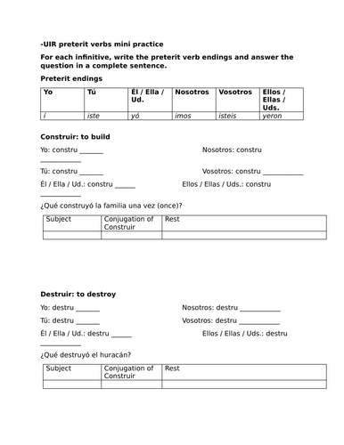 -UIR preterit verbs mini practice