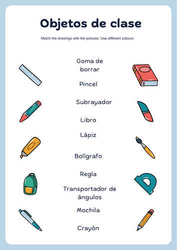 School Objects Vocabulary Matching Activity