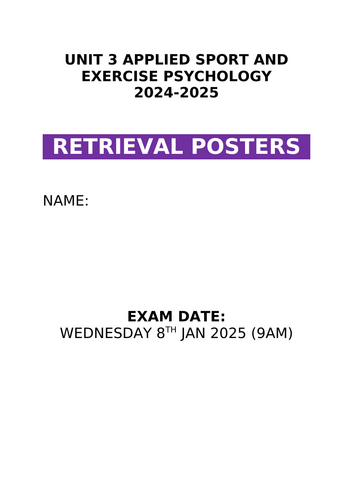 UNIT 3 APPLIED SPORT AND EXERCISE PSYCHOLOGY - Retrieval Posters