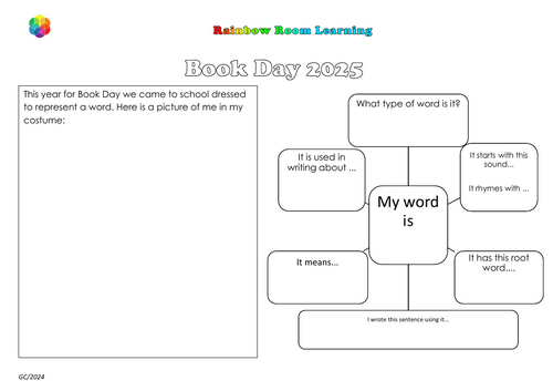 Book Day 2025 - Come as a word record sheet