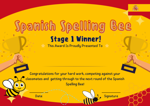 Spanish Spelling Bee Certificate