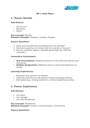 Unit Plan DP 1 & DP 2- French B SL